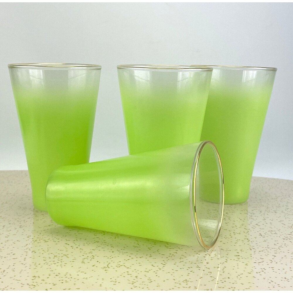 Vintage Blendo 11 oz tumblers, lime green ombre frosted glass, set of 4